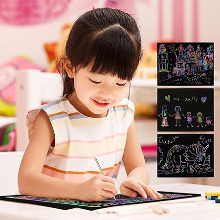 Creative Magic Color Rainbow Scratch Art Paper Imported Multicolour Scratch Book,rainbow Scratch Art For Kids Girls Boys, Black Scratch Paper
